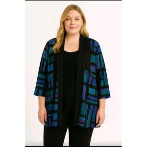 Vintage Top Notch Geometric Pattern Open Front Kimono Blouse 20W